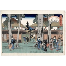 Utagawa Hiroshige: Picture of the Teahouse Zöshiga-ya ( Myöga no tani ) - Honolulu Museum of Art
