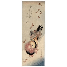 Utagawa Hiroshige: Mandarin Ducks on an Icy Pond with Brown Leaves Falling - Honolulu Museum of Art