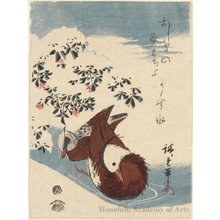 Utagawa Hiroshige: Pair of Mandarin Ducks in Snow - Honolulu Museum of Art