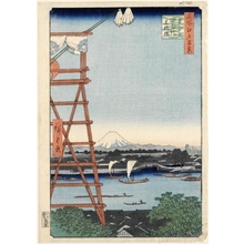 歌川広重: Ryögoku Eköin and Moto-Yanagibashi Bridge - ホノルル美術館