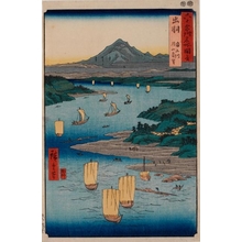 Utagawa Hiroshige: Dewa Province, Mogami River, A Perspective View of Mount Gassan - Honolulu Museum of Art