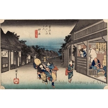 Utagawa Hiroshige: Women Stopping Travelers at Goyu (Station #36) - Honolulu Museum of Art
