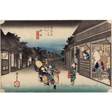 歌川広重: Women Stopping Travelers at Goyu (Station #36) - ホノルル美術館