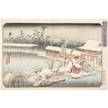 歌川広重: View of Kameido Tenmangü Shrine in Snow - ホノルル美術館