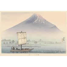 小林清親: Lake View against Mt. Fuji from Suruga - ホノルル美術館