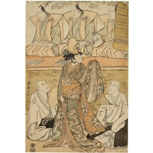 鳥居清長: Nakamura Nakazö I as the Shirabyöshi Katsuragi, Matsumoto Köshirö IV as Meigetsubö and Ötani Hiroji III as Izayoibö - ホノルル美術館