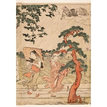 鳥居清長: A Sudden Squall at Mimeguri Shrine - ホノルル美術館