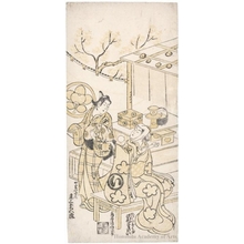 鳥居清信: Onoe Kikugorö I as Hanshichi and Sawamura Shigenoi as Ohana - ホノルル美術館