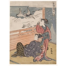 磯田湖龍齋: Man and Woman Watching Cranes (descriptive title) - ホノルル美術館