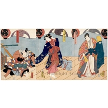 Utagawa Kunisada: Shodai Kawarazaki Gonjürö no matsuri no neriko Yamazaki Nariji, Sandaime Iwai Kumesaburö no matsuri no neriko Iwai Wakakichi, Jüsandaime Ichimura Uzaemon no matsuri no neriko Azuma Kitsuji - Honolulu Museum of Art