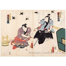 Utagawa Kunisada: Shodai Kawarasaki Gonjürö no Nagoya Sanza, Jüsandai Ichimura Uzaemon no Kabushi Kazö - Honolulu Museum of Art