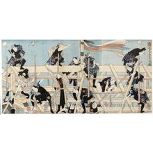 Japanese Print "Celebrating the Framing of the New Ichimura Theater" by Utagawa Kunisada, 歌川国貞 (Utagawa Kunisada I (Toyokuni III))