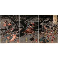歌川国芳: Battle at Ikutamori between the Taira Family and the Minamoto Family - ホノルル美術館