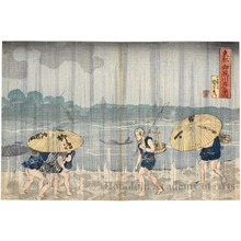 歌川国芳: Shower on the Onmayagashi Banks at Sumida - ホノルル美術館