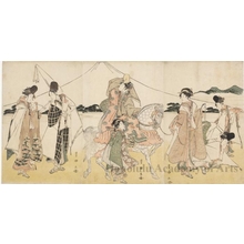 歌川豊国: Female Procession Passing Mt. Fuji (Descriptive Title) - ホノルル美術館