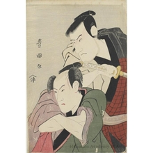 Utagawa Toyokuni I, 歌川豊国 (Utagawa Toyokuni I)による浮世絵「Ichikawa Komazö III as Munetou Disguised as Torikai Yasaburö, Bandö Hikosaburô III as Fisherman Bunji」