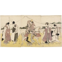 Utagawa Toyokuni I: Female Procession Passing Mt. Fuji (Descriptive Title) - Honolulu Museum of Art