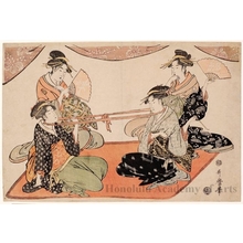 Kitagawa Utamaro: Two Beauties in a Tug-of-war with a Sash Looped Round Their Necks - Honolulu Museum of Art