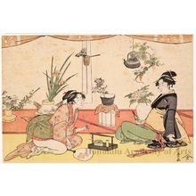 Kitagawa Utamaro: Flower Arrangement Contest between Okita and Ohisa - Honolulu Museum of Art