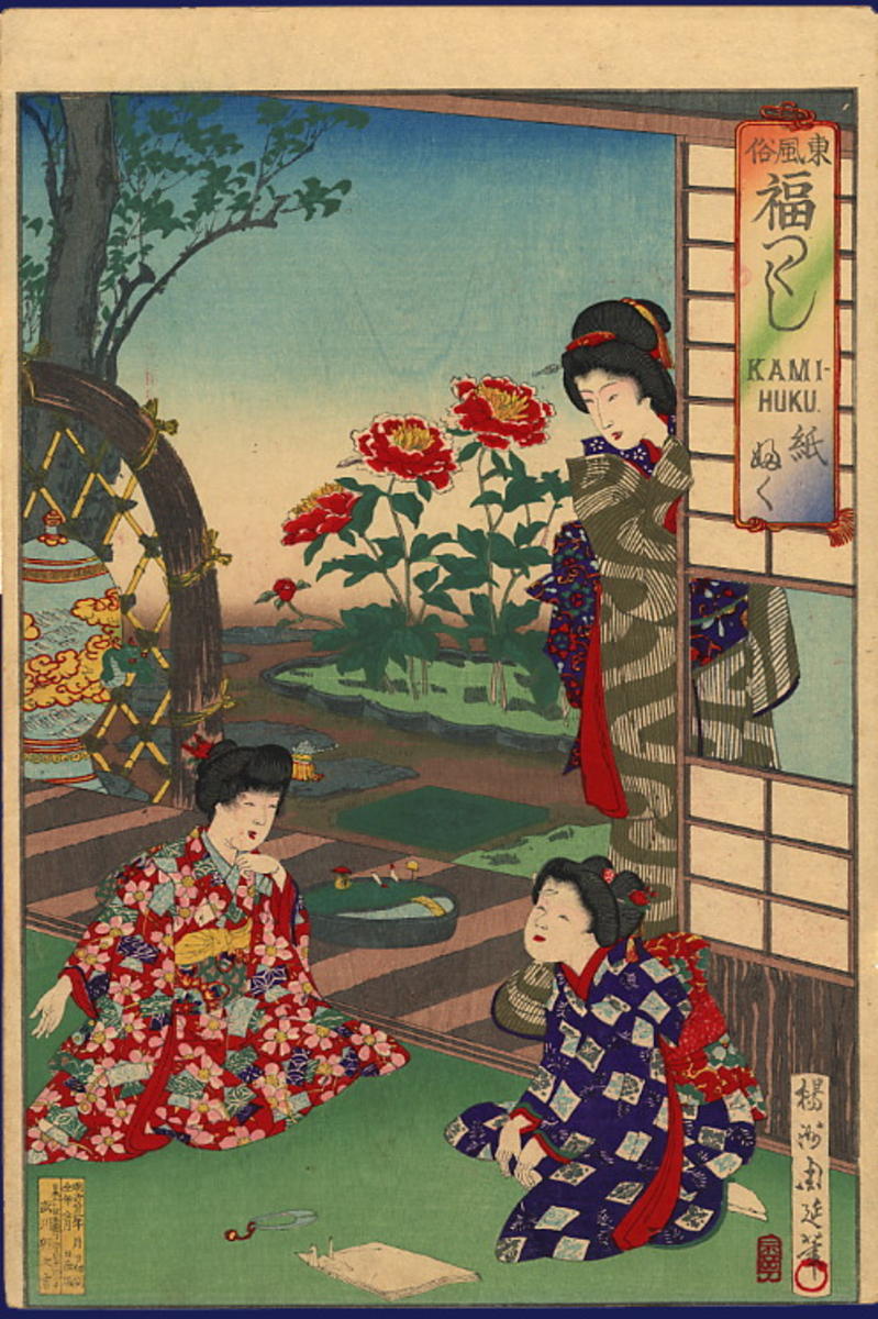 japanese kami women with flowers