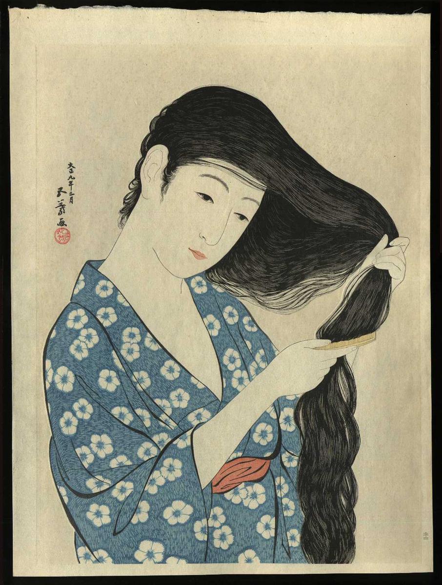 大正の歌麿・橋口五葉 夏衣の女☆雲母摺り木版画 - 美術品