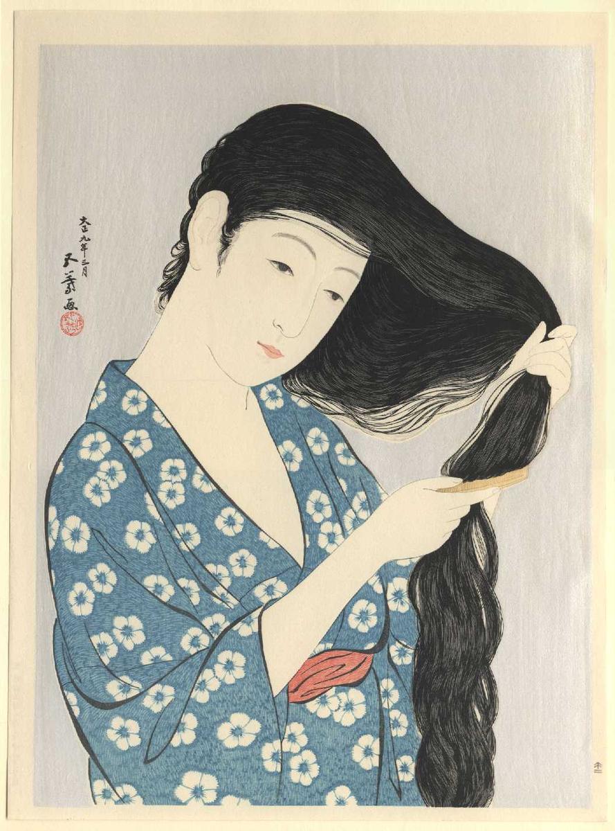 橋口五葉: Woman Combing her Hair — 髪すける女 - Japanese Art Open 