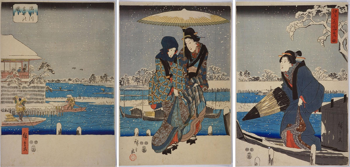 Utagawa Hiroshige: Snow at the Sumida River — 隅田川雪中の図