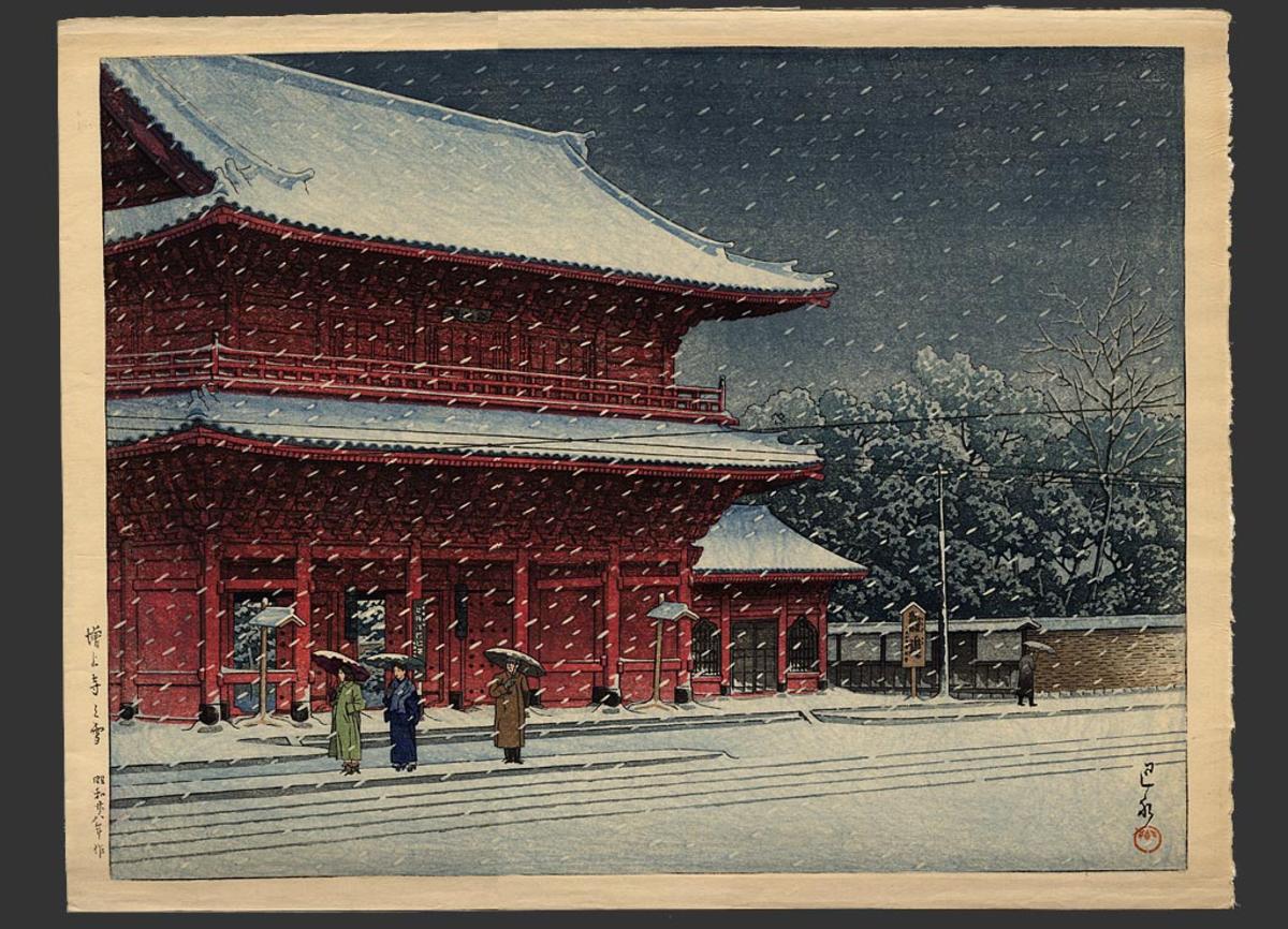 Kawase Hasui: Snow at Zojoji Temple — 増上寺の雪 - Japanese Art