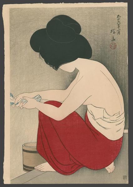 Washing Her Hair 30x44 Japanese Print by Ito Shinsui Asian Art Japan 