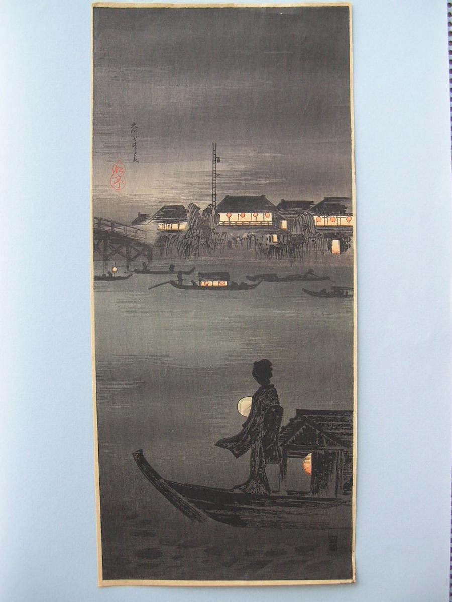 Japanese Print Evening Cool At Okawa By Shotei Takahashi Japanese Print Evening Cool At Okawa By Shotei Takahashi