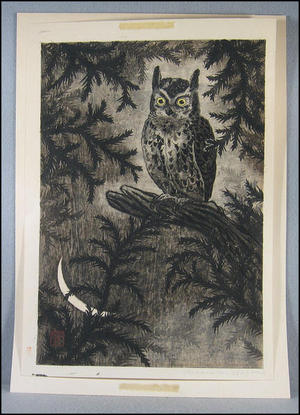 Aoyama Masaharu: Owl and Moon - Japanese Art Open Database