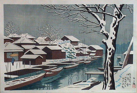 Fujishima Takeji: Snow at Tsukudashima — 佃島雪 - Japanese Art Open Database
