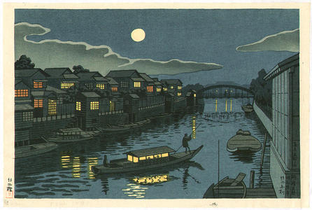 Fujishima Takeji: Yanagibashi Getsumei (Moonlight at Yanagi Bridge) — 柳橋月明 - Japanese Art Open Database