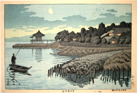 Fujishima Takeji: Ukimido Temple Evening Moon — 浮御堂夕月 - Japanese Art Open Database
