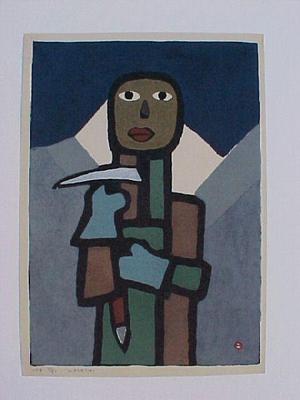 Azechi Umetaro: Unknown- Mountain man with ice pick - Japanese Art Open Database