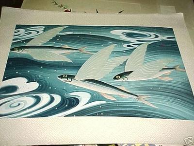 大野麦風: Flying fish- Tobiuo — トビウオ - Japanese Art Open Database