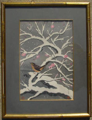 Bakufu Ohno: Bird on snowed cherry tree - Japanese Art Open Database