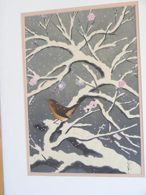 Bakufu Ohno: Bird on snowed cherry tree - Japanese Art Open Database