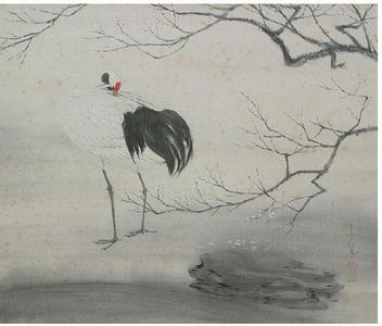 Bakufu Ohno: Crane at the Edge of a Pond — 池畔之鶴 - Japanese Art Open Database