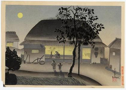 Bakufu Ohno: Farmers house, evening - Japanese Art Open Database