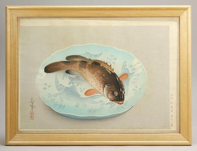 大野麦風: Fish and plate - Japanese Art Open Database