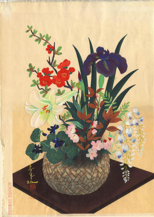 Bakufu Ohno: Flowers In Bamboo Basket (Spring) - Japanese Art Open Database