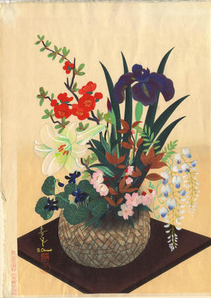 Bakufu Ohno, 大野麦風 (Bakufu Ohno (大野麦風))による浮世絵「Flowers In Bamboo Basket (Spring)」