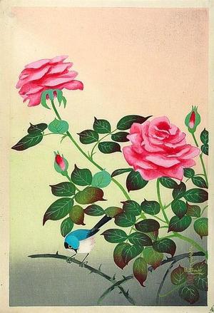 大野麦風: Red Rose (large oban) - Japanese Art Open Database