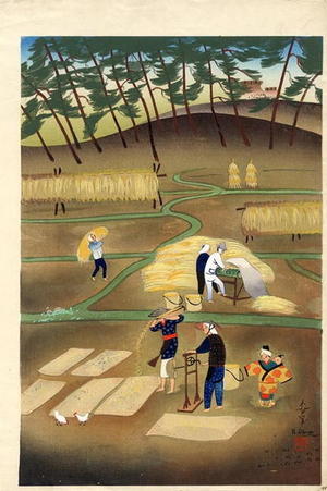 大野麦風: Rice Reaping - Japanese Art Open Database