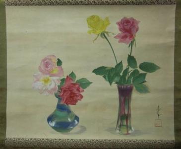 大野麦風: Roses in Vases - Japanese Art Open Database