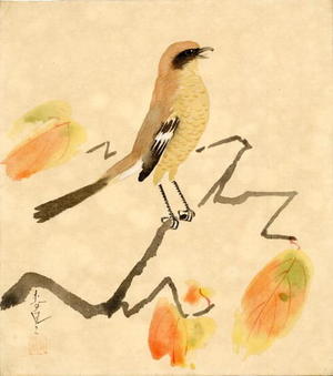大野麦風: Singing Bird in a Persimmon Tree - Japanese Art Open Database