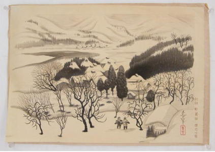 大野麦風: Village in Snow — 雪の村 - Japanese Art Open Database