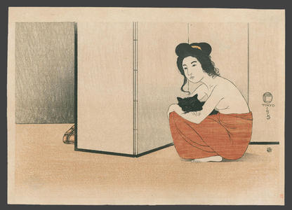 Capelari Fritz: Nude Woman Holding a Black Cat - Japanese Art Open Database