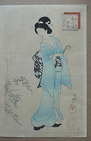 Toyohara Chikanobu: Bijin observing flowers - Japanese Art Open Database